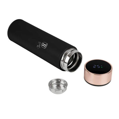  BH/9680A, Botella con pantalla LED de temperatura de 0,5 L, Negra, Oro rosa, Botella deportiva, Botella de agua, Termo, Pantalla LED, Almacenamiento de alimentos, Botella