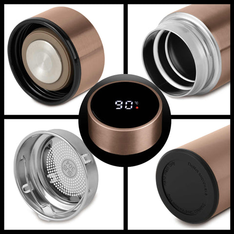  BH/9680A, Botella con pantalla LED de temperatura de 0,5 L, Negra, Oro rosa, Botella deportiva, Botella de agua, Termo, Pantalla LED, Almacenamiento de alimentos, Botella