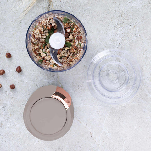  BH/9690, Picadora 2 en 1, color topo mate, minipicadora, eléctrica, picadora, picadora de alimentos, picadora de verduras, picadora de ajo, utensilios de cocina, rebanadora y picadora