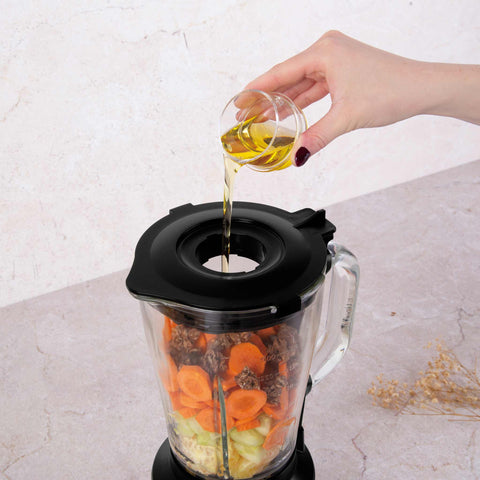 Product image of Table blender with 1,5L GLASS jar 1000W. Part of the Metallic Line Rose Gold Edition . Features: • Material: stainless steel, glass, plastic • Power: 1000 W • Voltage: 220-240V, 50-60 Hz • 1,5 L glass jar with double safety lock system (both on.... (Studio view). Official Berlinger Haus product, boosted by Promintra sl.