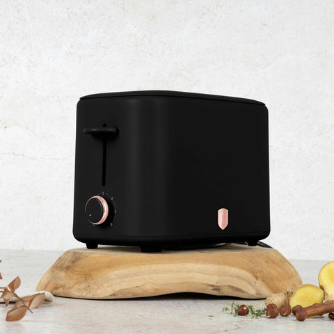  BH/9702, Tostadora con tapa, Negra, Oro rosa, Tostadora eléctrica, Tostadora de dos rebanadas, Ranura ancha