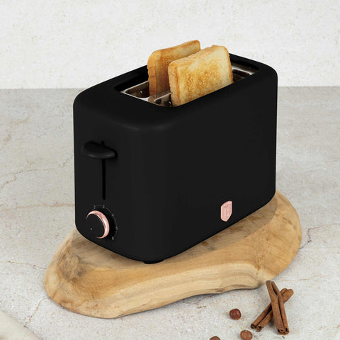  BH/9702, Tostadora con tapa, Negra, Oro rosa, Tostadora eléctrica, Tostadora de dos rebanadas, Ranura ancha