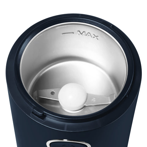 Product image of Electric coffee grinder. Part of the Deep Sea Collection . Features: • Power: 150 W • 220V-240V 50/60 Hz • Stainless steel bowl • Stainless steel blades • Color: mat blue. (Studio view). Official Berlinger Haus product, boosted by Promintra sl.
