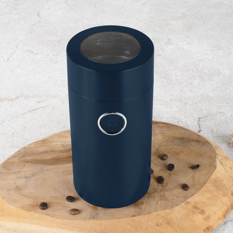 Product image of Electric coffee grinder. Part of the Deep Sea Collection . Features: • Power: 150 W • 220V-240V 50/60 Hz • Stainless steel bowl • Stainless steel blades • Color: mat blue. (Studio view). Official Berlinger Haus product, boosted by Promintra sl.