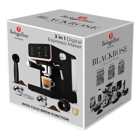 BH/9732N, Cafetera espresso digital 3 en 1, Negra, Oro rosa, cafetera espresso, eléctrica, cafetera espresso con espumador de leche