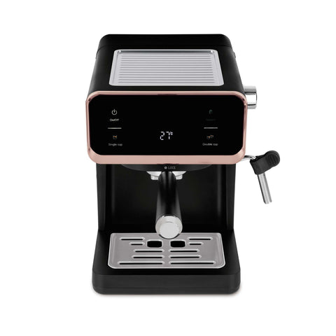Product image of Digital espresso coffee maker 3in1. Part of the Black Rose Collection . Features: • Material: stainless steel • Power: 950 W • Voltage: 220-240V 50/60 Hz • 1L water tank • 1 and 2 cup filter • 2 in 1 plastic spoon with tamper • S.... (Studio view). Official Berlinger Haus product, boosted by Promintra sl.
