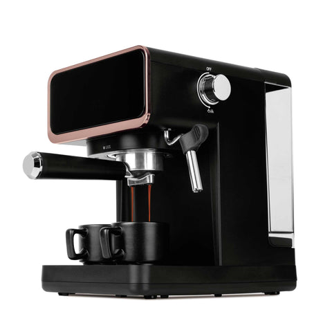 Product image of Digital espresso coffee maker 3in1. Part of the Black Rose Collection . Features: • Material: stainless steel • Power: 950 W • Voltage: 220-240V 50/60 Hz • 1L water tank • 1 and 2 cup filter • 2 in 1 plastic spoon with tamper • S.... (Studio view). Official Berlinger Haus product, boosted by Promintra sl.