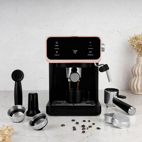 Product image of Digital espresso coffee maker 3in1. Part of the Black Rose Collection . Features: • Material: stainless steel • Power: 950 W • Voltage: 220-240V 50/60 Hz • 1L water tank • 1 and 2 cup filter • 2 in 1 plastic spoon with tamper • S.... (Studio view). Official Berlinger Haus product, boosted by Promintra sl.