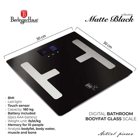 BODYFAT digital glass bathroom scale with a capacity of 180 kg