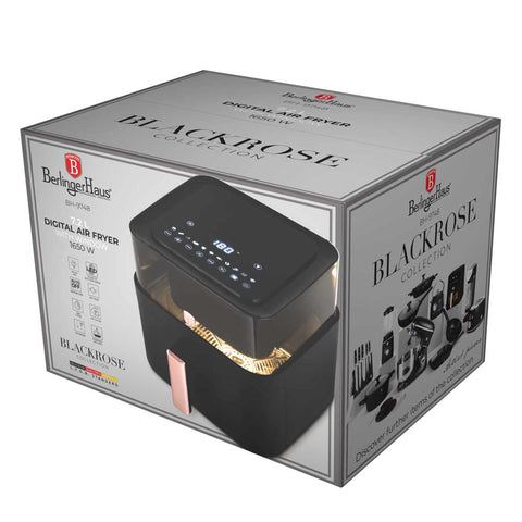 BH/9748, Freidora de aire de 7,2 L con ventana visible, color negro y oro rosa, eléctrica, digital, sin aceite, con ventana, electrodomésticos de cocina