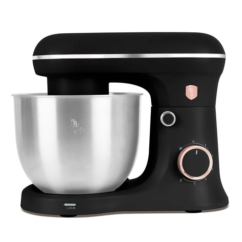 Product image of Kitchen machine. Part of the Black Rose Collection . Features: • Material: stainless steel, plastic • 1500 W, 220-240V, 50/60 Hz • Include: • 18/10 stainless steel bowl 5L • Non-stick dough hook • Non-stick bea.... (Studio view). Official Berlinger Haus product, boosted by Promintra sl.