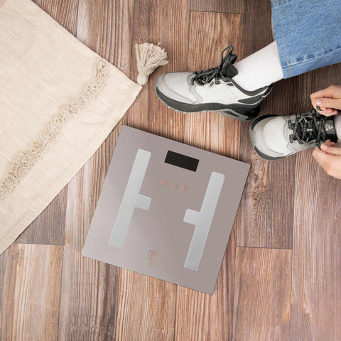  BH/9757, Báscula digital de baño BODYFAT de cristal, capacidad 180 kg, color topo mate, báscula de baño para grasa corporal, eléctrica/batería, báscula de baño digital, báscula de grasa corporal, utensilios de cocina, báscula de baño