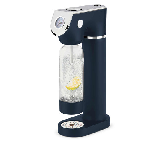 Product image of Soda maker with 2bottles and barometer universal CO2cylinders size. Part of the Deep Sea Collection . Features: • Material: stainless steel, pp • Size: 43,5*22*12 cm • 2 pcs pp bottle with cup: 1,0L and 0,5L • Universal, standard CO2 cylinders size (not inclu.... (Studio view). Official Berlinger Haus product, boosted by Promintra sl.