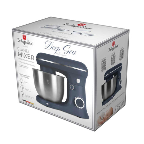 Product image of Kitchen machine. Part of the Deep Sea Collection . Features: • Material: stainless steel, plastic • 1500 W, 220-240V, 50/60 Hz • Include: • 18/10 stainless steel bowl 5L • Non-stick dough hook • Non-stick bea.... (Studio view). Official Berlinger Haus product, boosted by Promintra sl.