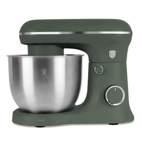 Product image of Kitchen machine. Part of the Matte Green Collection . Features: • Material: stainless steel, plastic • 1500 W, 220-240V, 50/60 Hz • Include: • 18/10 stainless steel bowl 5L • Non-stick dough hook • Non-stick bea.... (Studio view). Official Berlinger Haus product, boosted by Promintra sl.