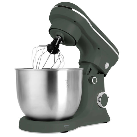 Product image of Kitchen machine. Part of the Matte Green Collection . Features: • Material: stainless steel, plastic • 1500 W, 220-240V, 50/60 Hz • Include: • 18/10 stainless steel bowl 5L • Non-stick dough hook • Non-stick bea.... (Studio view). Official Berlinger Haus product, boosted by Promintra sl.