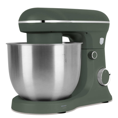 Product image of Kitchen machine. Part of the Matte Green Collection . Features: • Material: stainless steel, plastic • 1500 W, 220-240V, 50/60 Hz • Include: • 18/10 stainless steel bowl 5L • Non-stick dough hook • Non-stick bea.... (Studio view). Official Berlinger Haus product, boosted by Promintra sl.