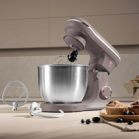 Product image of Kitchen machine. Part of the Taupe Collection . Features: • Material: stainless steel, plastic • 1500 W, 220-240V, 50/60 Hz • Include: • 18/10 stainless steel bowl 5L • Non-stick dough hook • Non-stick bea.... (Studio view). Official Berlinger Haus product, boosted by Promintra sl.