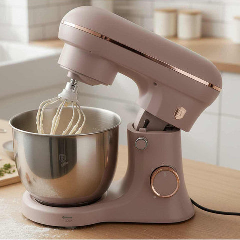 Product image of Kitchen machine. Part of the Taupe Collection . Features: • Material: stainless steel, plastic • 1500 W, 220-240V, 50/60 Hz • Include: • 18/10 stainless steel bowl 5L • Non-stick dough hook • Non-stick bea.... (Studio view). Official Berlinger Haus product, boosted by Promintra sl.