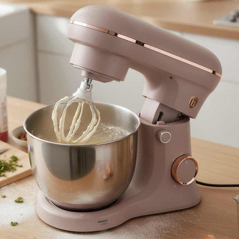 Product image of Kitchen machine. Part of the Taupe Collection . Features: • Material: stainless steel, plastic • 1500 W, 220-240V, 50/60 Hz • Include: • 18/10 stainless steel bowl 5L • Non-stick dough hook • Non-stick bea.... (Studio view). Official Berlinger Haus product, boosted by Promintra sl.