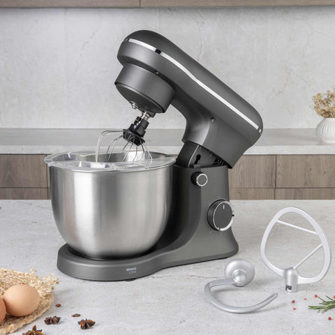 Product image of Kitchen machine. Part of the Anthracite Collection . Features: • Material: stainless steel, plastic • 1500 W, 220-240V, 50/60 Hz • Include: • 18/10 stainless steel bowl 5L • Non-stick dough hook • Non-stick bea.... (Studio view). Official Berlinger Haus product, boosted by Promintra sl.