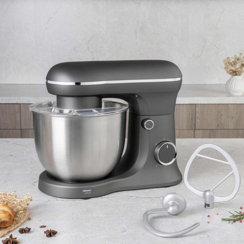 Product image of Kitchen machine. Part of the Anthracite Collection . Features: • Material: stainless steel, plastic • 1500 W, 220-240V, 50/60 Hz • Include: • 18/10 stainless steel bowl 5L • Non-stick dough hook • Non-stick bea.... (Studio view). Official Berlinger Haus product, boosted by Promintra sl.