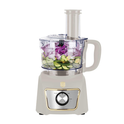 Product image of 8in1 food processor. Part of the Sahara Collection . Features: • Material: stainless steel, plastic • Voltage: 220-240V 50-60Hz • Power: 500W • Included: • stainless steel chopper blade • 2-side stainless steel.... (Studio view). Official Berlinger Haus product, boosted by Promintra sl.