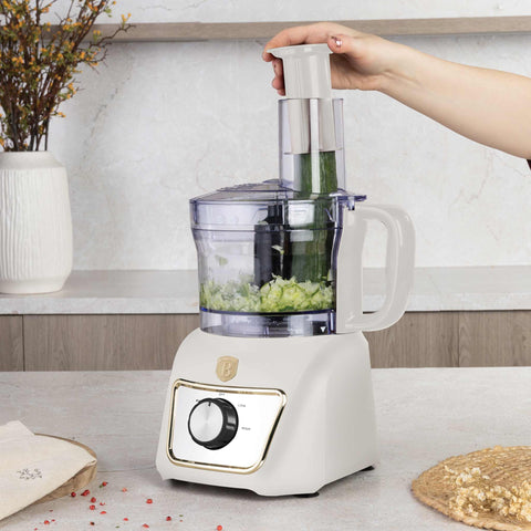 Product image of 8in1 food processor. Part of the Sahara Collection . Features: • Material: stainless steel, plastic • Voltage: 220-240V 50-60Hz • Power: 500W • Included: • stainless steel chopper blade • 2-side stainless steel.... (Studio view). Official Berlinger Haus product, boosted by Promintra sl.