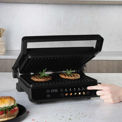  BH/9781, Parrilla eléctrica con bandeja recogedora de aceite, Negro, Oro rosa, Parrilla eléctrica b., Eléctrica, Parrilla eléctrica de mesa, Parrilla de interior, Parrilla de contacto