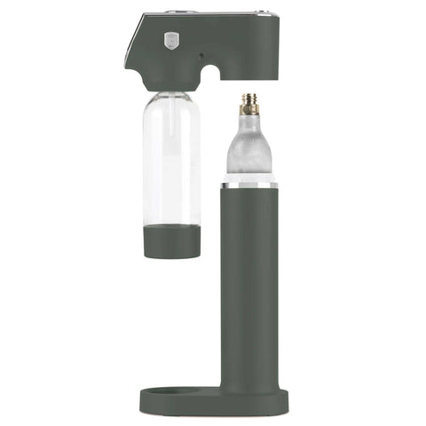 Product image of Soda maker with 2bottles and barometer universal CO2cylinders size. Part of the Matte Green Collection . Features: • Material: stainless steel, pp • Size: 43,5*22*12 cm • 2 pcs pp bottle with cup: 1,0L and 0,5L • Universal, standard CO2 cylinders size (not inclu.... (Studio view). Official Berlinger Haus product, boosted by Promintra sl.