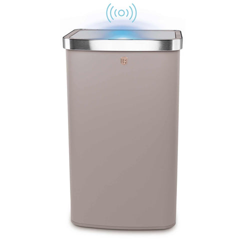 Product image of Sensor bin 60L. Part of the Taupe Collection . Features: • Material: steel • Size: 65*38,5*28,5 cm, 60L • Power: 4 pcs AA battery (not included) • Color: matt taupe. (Studio view). Official Berlinger Haus product, boosted by Promintra sl.