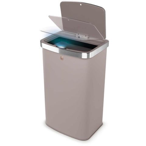 Product image of Sensor bin 60L. Part of the Taupe Collection . Features: • Material: steel • Size: 65*38,5*28,5 cm, 60L • Power: 4 pcs AA battery (not included) • Color: matt taupe. (Studio view). Official Berlinger Haus product, boosted by Promintra sl.