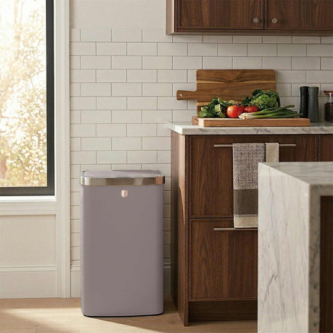 Product image of Sensor bin 60L. Part of the Taupe Collection . Features: • Material: steel • Size: 65*38,5*28,5 cm, 60L • Power: 4 pcs AA battery (not included) • Color: matt taupe. (Studio view). Official Berlinger Haus product, boosted by Promintra sl.