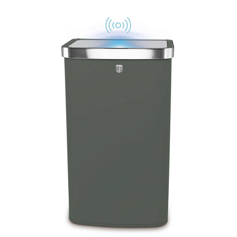 Product image of Sensor bin 60L. Part of the Matte Green Collection . Features: • Material: steel • Size: 65*38,5*28,5 cm, 60L • Power: 4 pcs AA battery (not included) • Color: matt green. (Studio view). Official Berlinger Haus product, boosted by Promintra sl.