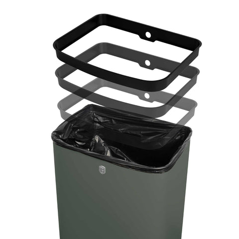 Product image of Sensor bin 60L. Part of the Matte Green Collection . Features: • Material: steel • Size: 65*38,5*28,5 cm, 60L • Power: 4 pcs AA battery (not included) • Color: matt green. (Studio view). Official Berlinger Haus product, boosted by Promintra sl.