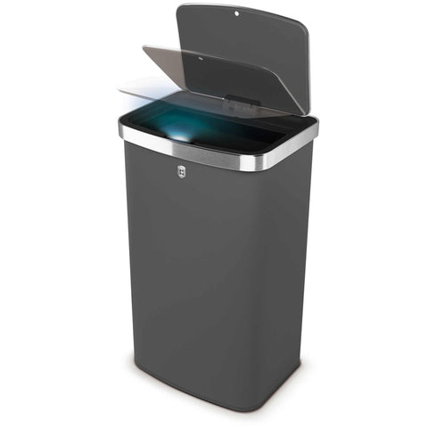 Product image of Sensor bin 60L. Part of the Anthracite Collection . Features: • Material: steel • Size: 65*38,5*28,5 cm, 60L • Power: 4 pcs AA battery (not included) • Color: matt anthracite. (Studio view). Official Berlinger Haus product, boosted by Promintra sl.