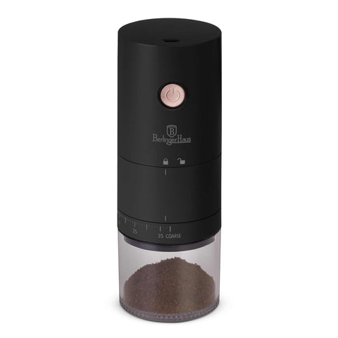 BH/9800, Molinillo de café portátil recargable, Negro, Oro rosa, Molinillo de café, Carga eléctrica/con cable, Molinillo de café portátil, Molinillo de café eléctrico, Imagen conceptual: producto y función clave.