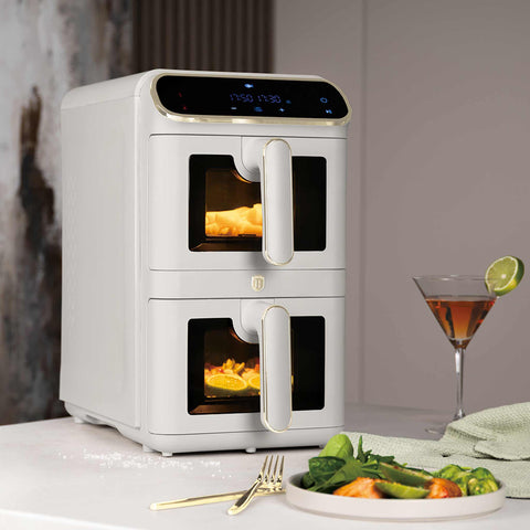 Product image of Dual basket air fryer 5,5+5,5L with visible windows. Part of the Sahara Collection . Features: • Power: 220-240V ~ 50-60Hz 2460W • Temperature control: 60-200℃ • XXXL SIZE: Capacity: 11L=5,5L+5,5L • Non-stick oil tray and food basket - dishwa.... (Studio view). Official Berlinger Haus product, boosted by Promintra sl.