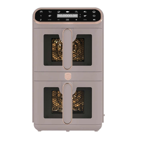 Product image of Dual basket air fryer 5,5+5,5L with visible windows. Part of the Taupe Collection . Features: • Power: 220-240V ~ 50-60Hz 2460W • Temperature control: 60-200℃ • XXXL SIZE: Capacity: 11L=5,5L+5,5L • Non-stick oil tray and food basket - dishwa.... (Studio view). Official Berlinger Haus product, boosted by Promintra sl.