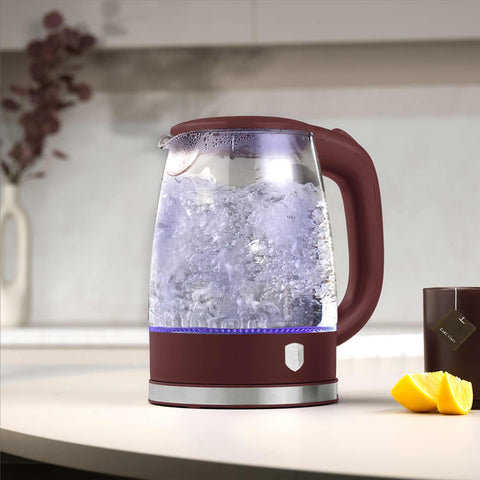 Product image of Electric glass kettle. Part of the Leonardo Collection . Features: • Material: stainless steel, borosilicate glass and plastic • Capacity: 1,7L • Voltage: 220-240V,50/60Hz • Power: 1850-2200W • Size: 22,3*16,1*24,2.... (Studio view). Official Berlinger Haus product, boosted by Promintra sl.