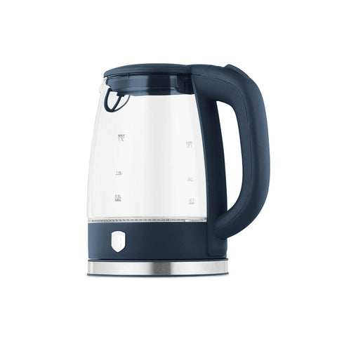Product image of Electric glass kettle. Part of the Deep Sea Collection . Features: • Material: stainless steel, borosilicate glass and plastic • Capacity: 1,7L • Voltage: 220-240V,50/60Hz • Power: 1850-2200W • Size: 22,3*16,1*24,2.... (Studio view). Official Berlinger Haus product, boosted by Promintra sl.
