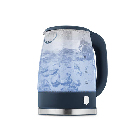 Product image of Electric glass kettle. Part of the Deep Sea Collection . Features: • Material: stainless steel, borosilicate glass and plastic • Capacity: 1,7L • Voltage: 220-240V,50/60Hz • Power: 1850-2200W • Size: 22,3*16,1*24,2.... (Studio view). Official Berlinger Haus product, boosted by Promintra sl.