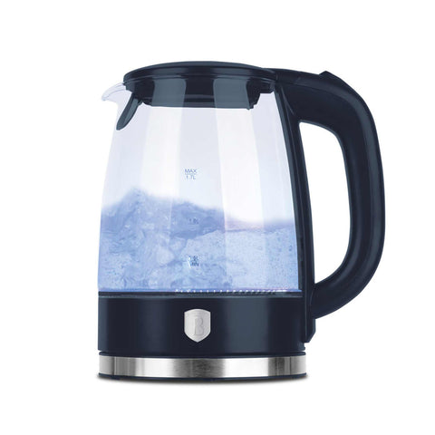 Product image of Electric glass kettle. Part of the Deep Sea Collection . Features: • Material: stainless steel, borosilicate glass and plastic • Capacity: 1,7L • Voltage: 220-240V,50/60Hz • Power: 1850-2200W • Size: 22,3*16,1*24,2.... (Studio view). Official Berlinger Haus product, boosted by Promintra sl.