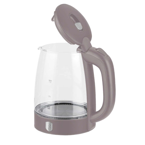 Product image of Electric glass kettle. Part of the Taupe Collection . Features: • Material: stainless steel, borosilicate glass and plastic • Capacity: 1,7L • Voltage: 220-240V,50/60Hz • Power: 1850-2200W • Size: 22,3*16,1*24,2.... (Studio view). Official Berlinger Haus product, boosted by Promintra sl.