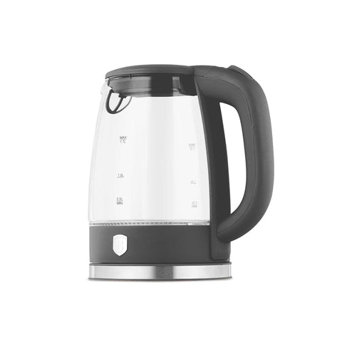 Product image of Electric glass kettle. Part of the Anthracite Collection . Features: • Material: stainless steel, borosilicate glass and plastic • Capacity: 1,7L • Voltage: 220-240V,50/60Hz • Power: 1850-2200W • Size: 22,3*16,1*24,2.... (Studio view). Official Berlinger Haus product, boosted by Promintra sl.
