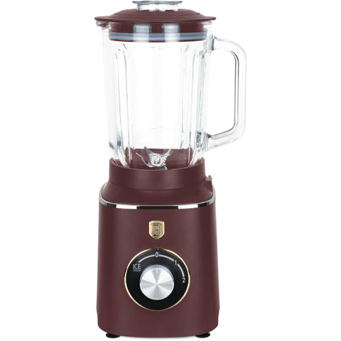 Product image of Table blender with 1,5L GLASS jar 1000W. Part of the Leonardo Collection . Features: • Material: plastic, glass • Power: 1000 W • Voltage: 220-240V, 50-60 Hz • 1,5 L glass jar • Length of power cord: 100 cm • Color: matt bordeaux. (Conceptual view). Official Berlinger Haus product, boosted by Promintra sl.