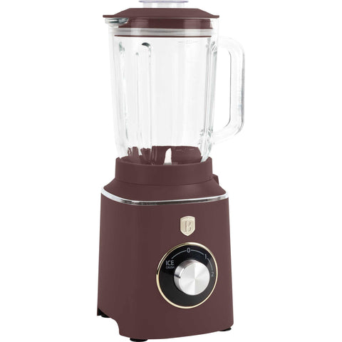 Product image of Table blender with 1,5L GLASS jar 1000W. Part of the Leonardo Collection . Features: • Material: plastic, glass • Power: 1000 W • Voltage: 220-240V, 50-60 Hz • 1,5 L glass jar • Length of power cord: 100 cm • Color: matt bordeaux. (Conceptual view). Official Berlinger Haus product, boosted by Promintra sl.