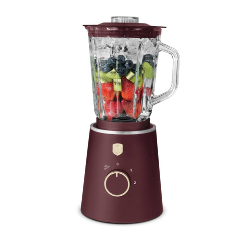 Product image of Table blender with 1,5L GLASS jar 1000W. Part of the Leonardo Collection . Features: • Material: plastic, glass • Power: 1000 W • Voltage: 220-240V, 50-60 Hz • 1,5 L glass jar • Length of power cord: 100 cm • Color: matt bordeaux. (Conceptual view). Official Berlinger Haus product, boosted by Promintra sl.
