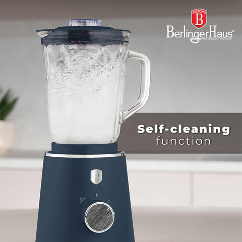 Product image of Table blender with 1,5L GLASS jar 1000W. Part of the Deep Sea Collection . Features: • Material: plastic, glass • Power: 1000 W • Voltage: 220-240V, 50-60 Hz • 1,5 L glass jar • Length of power cord: 100 cm • Color: matt blue, grey .... (Conceptual view). Official Berlinger Haus product, boosted by Promintra sl.