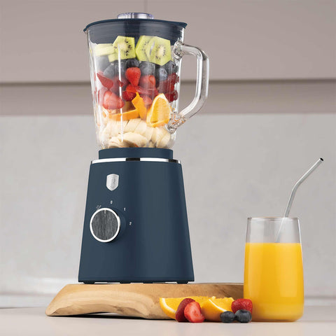 Product image of Table blender with 1,5L GLASS jar 1000W. Part of the Deep Sea Collection . Features: • Material: plastic, glass • Power: 1000 W • Voltage: 220-240V, 50-60 Hz • 1,5 L glass jar • Length of power cord: 100 cm • Color: matt blue, grey .... (Conceptual view). Official Berlinger Haus product, boosted by Promintra sl.